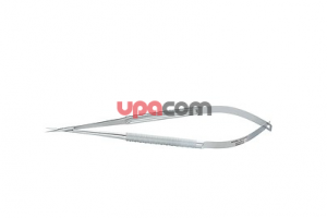 Микроножницы, с пружинной рукояткой, прямые, с зубчатыми лезвиями, длина 18 см