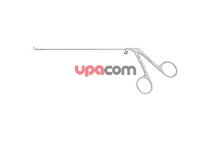 Захватывающие микрощипцы, загнутые влево, матированные, очень тонкая модель, гибкие, вертикально открывающиеся, с трубчатым стержнем, толщина 1.5 мм, с разъемом для чистки, длина 15 см