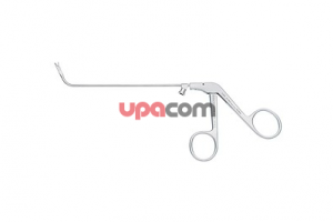 Щипцы RHINOFORCE II для лобной пазухи по NICOLAI, режущие насквозь, загнутые вверх на 65°, высота 30 мм и толщина тубуса 3 мм, ширина 2 мм, бранши угловой формы, открывающиеся назад, подвижная бранша с крупным рифлением на внутренней стороне, длина 14 см