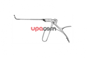 Выкусыватель для лобной пазухи по HOSEMANN, загнутый вверх на 70°, усиленная модель, диаметр 5.5 мм, режущий внакладку, верхняя часть неподвижная, нижняя выдвигается вперед, тубус 3.5 мм, с центральным ирригационным каналом в тубусе, длина 13 см