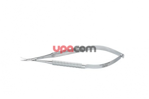 Микроножницы, с пружинной рукояткой, изогнутые, с зубчатыми лезвиями, длина 14 см