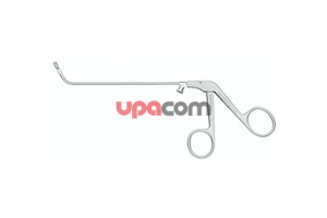 Щипцы RHINOFORCE II для лобной пазухи по NICOLAI, режущие насквозь, загнутые вверх на 65°, высота 30 мм и толщина тубуса 3 мм, ширина 2 мм, бранши угловой формы, открывающиеся влево, подвижная бранша с крупным рифлением на внутренней стороне, длина 14 см