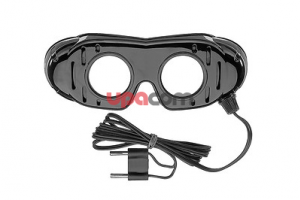 Нистагматические очки по FRENZEL, в черной оправе, с прорезями для вентиляции, резиновой лентой и кабелем с плоским штекером 25 мм, включая 2 лампочки 138964, 4 В
